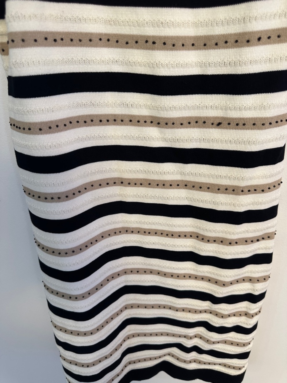 Asymmetrical One-Shoulder Striped Knit Dress in Black and Cream - Picture 4 of 5